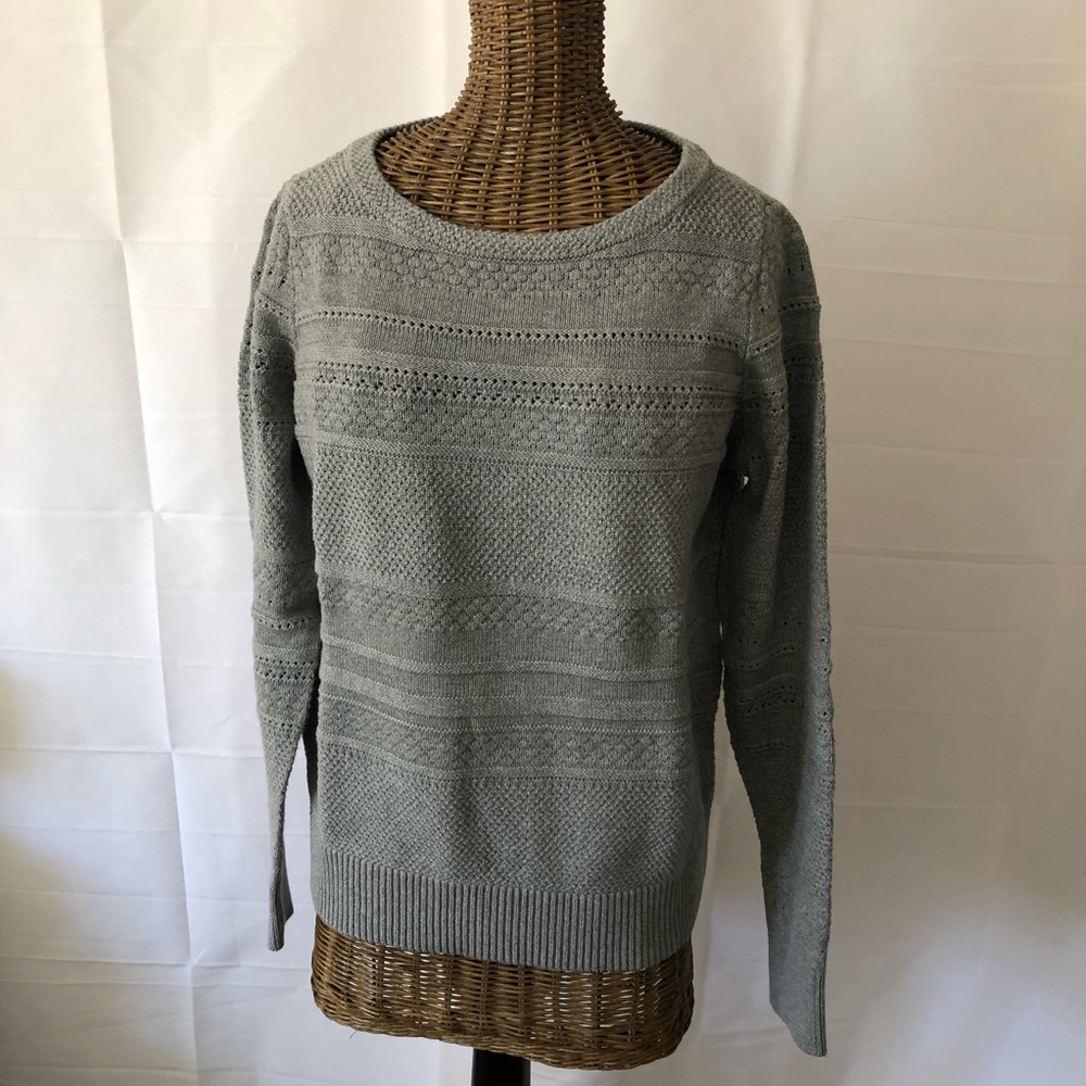 LOFT Light Gray Scoop Neck Knit Sweater